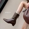 Inside and Outside Full Leather Square Head Rear Zipper Chelsea Boots Cowhide European and Korean Simple Retro Inner Height-increasing Short Boots W