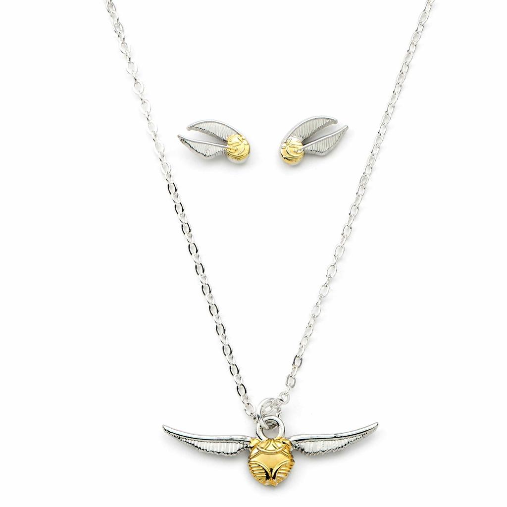 Harry Potter Golden Snitch Necklace and Stud Earring Set