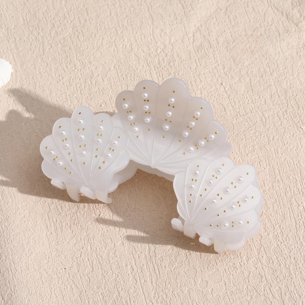 Vintage Acetate Shell Hair Claw Acetic Acid Pearl Rhinestone Crab Clip Shell Hair Clip  Holiday