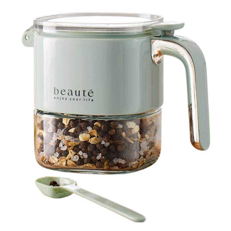 

Кухонная стеклянная емкость для специй, банка для специй, контейнер для хранения с крышкой и ложкой, контейнер для хранения, банка для специй для кухонных принадлежностей для приготовления пищи зелёный