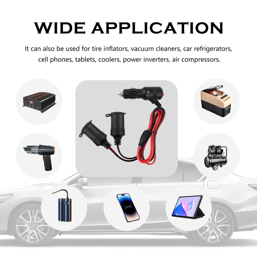 3ft Cigarette Lighter Splitter with Switch Air Inflator Car Vacuum Cigarette Lighter Extension