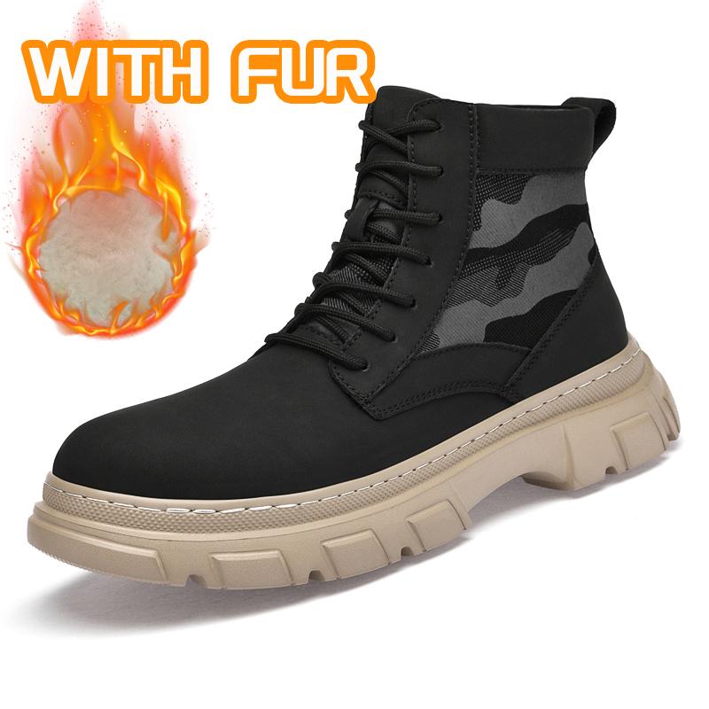 Anti-slip Men's Leather Ankle Boots Four Seasons Outdoor Casual Hiking Boots Retro Fashion Motorcycle Boots Male High Top Shoes