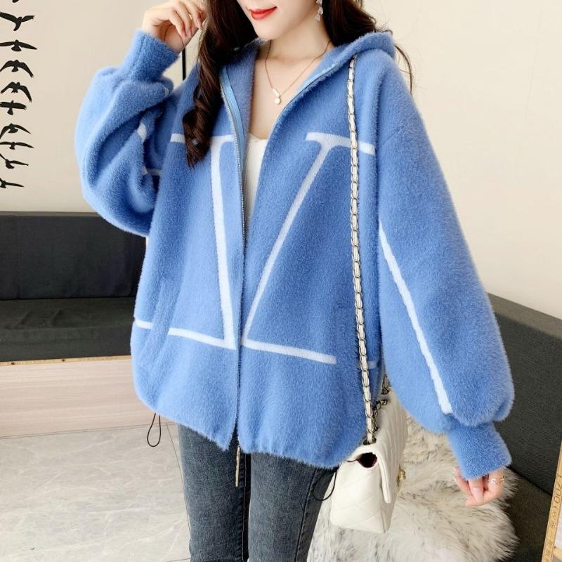 Plus Size Korean Style Loose Fit  Imitation Mink Cardigan Women's Coat