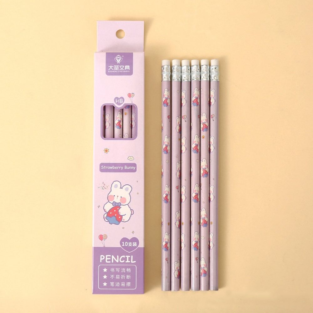 

10 шт., канцелярские принадлежности, карандаш для письма с резиновой головкой, прочный карандаш для рисования HB, школьный карандаш Rabbit