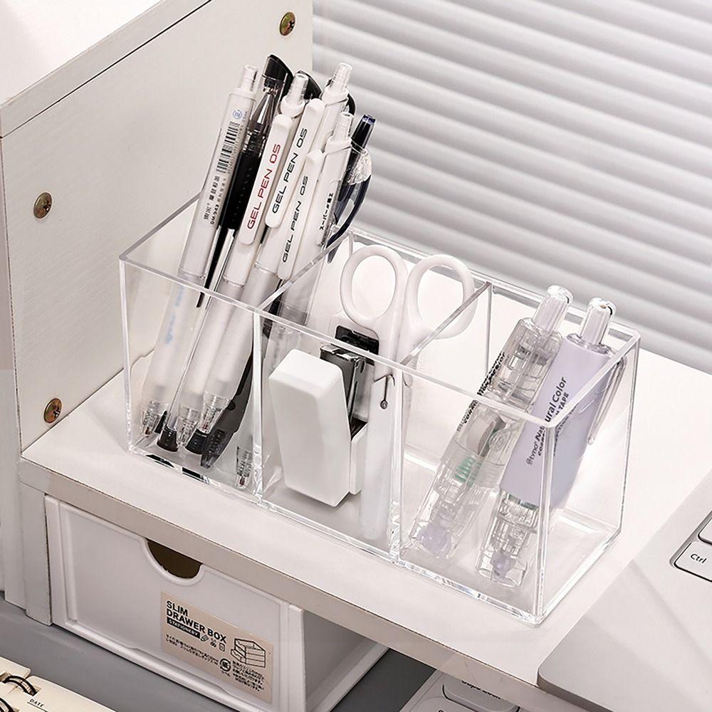 

3 Grids Pen Holder Large Capacity Makeup Brush Box Specical Design Pen Storage Box Office фіолетовий