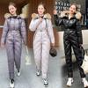 One Piece Women Winter Snow Jacket Warm Hooded Fur Collar Puffer Coat Skater Suits