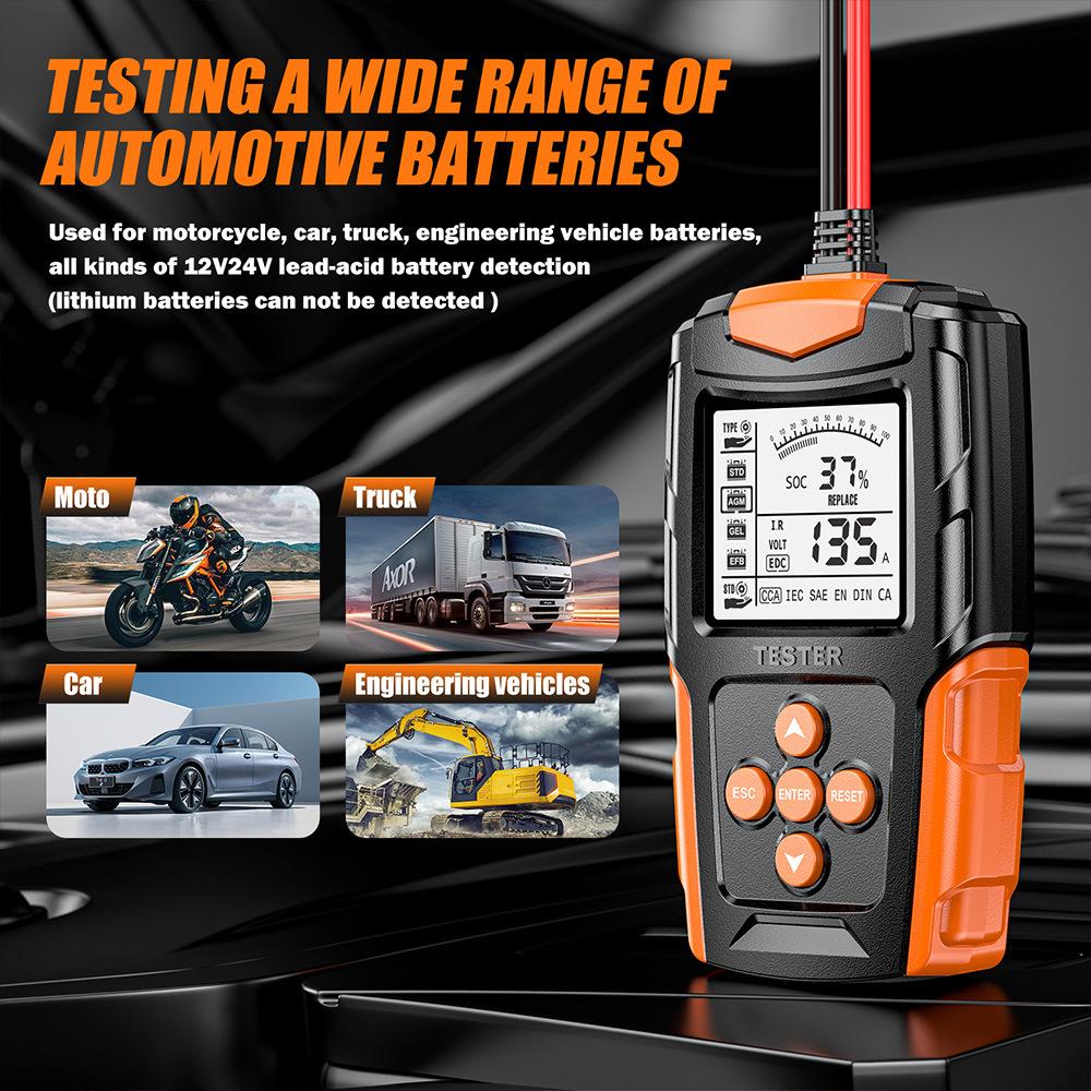 

Car Battery Tester Analyzer 12v 24v Vrla Gel Agm Automotive Quick Load Plug Cranking Test Diagnostic Tools For Motorcycle оранжевый
