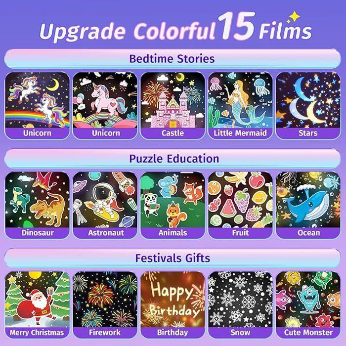 One Fire Veilleuse Bébé Projecteur Ciel Etoile,15 Films,Bluetooth Veilleuse Musicale Lumineuse,360° Etoile Lumineuse Telecommandé