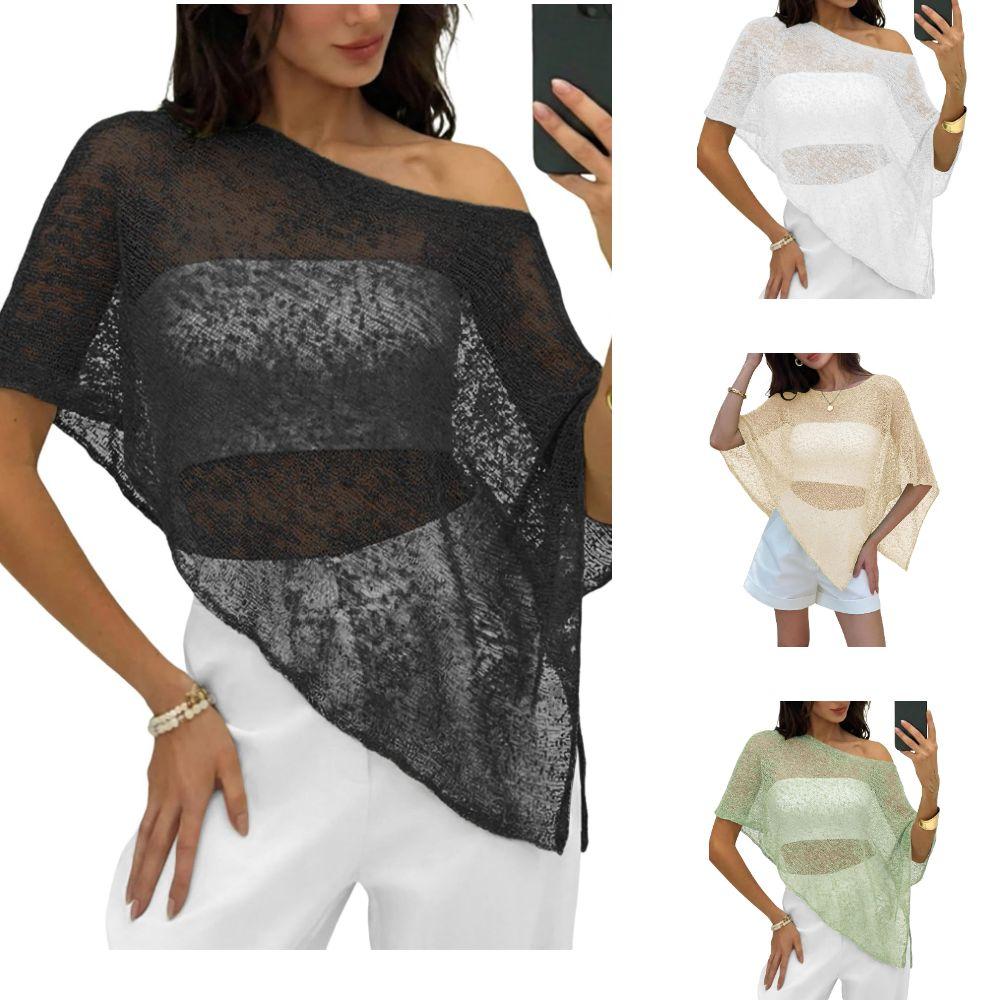 Thin Lightweight Fabric Cape Shawl Cover Up Irregular Cut Design Sheer Mesh Top Summer Season