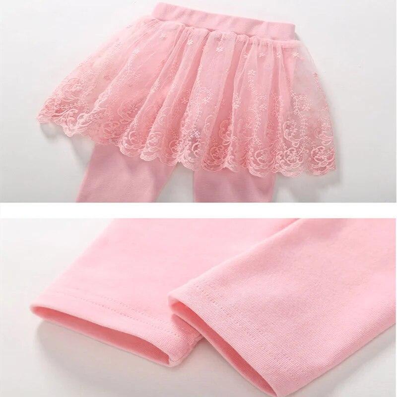 Leggings per bambine dai 2 ai 6 anni, primavera, autunno, gonna e pantaloni in pizzo, pantaloni da principessa per bambine, alla moda, rosa, grigio e nero