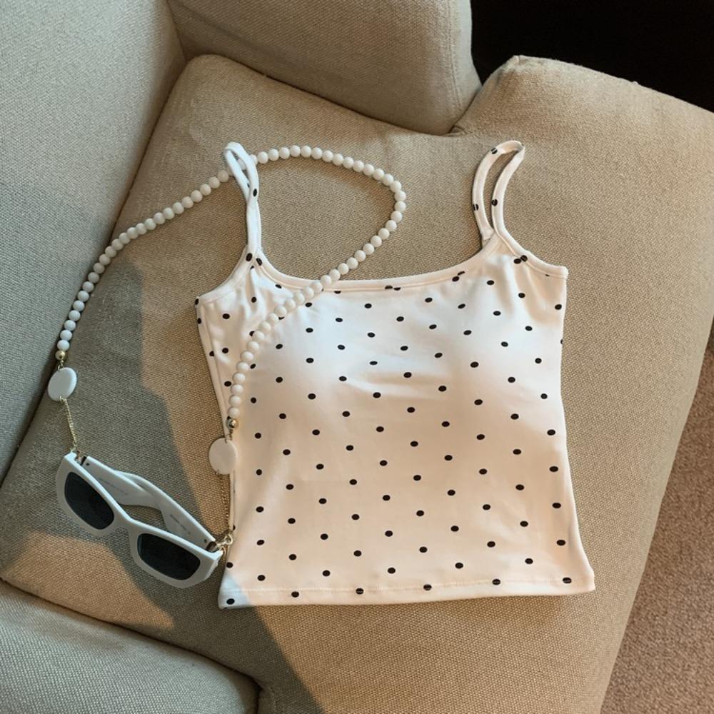 Breathable U-back Camisole Women's Vest Tank Top Polka Dot Slim Fit U-shaped Tank Tops Built-in Bra Tank Tops Women