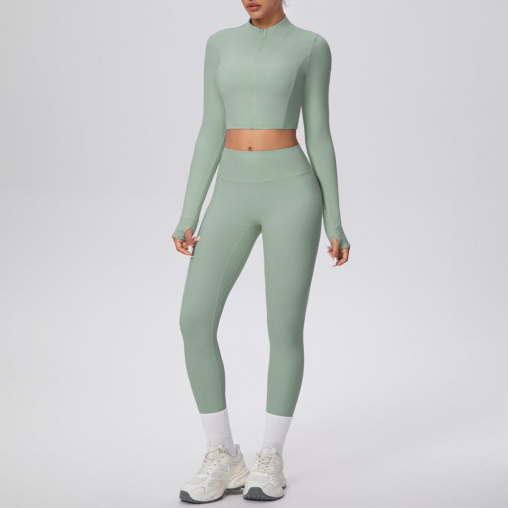 Casual Zipper Jacket & High-Waisted Butt-Lifting Yoga Pants Set