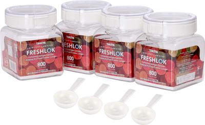 Takeya Offizielle Aufbewahrungsbehälter Set mit 4 Quadratisch 800ml mit Löffel FRESHLOK Hoch Luftdicht Versiegelt Kühlschrank Protein Gewürze Würzmittel Mehl