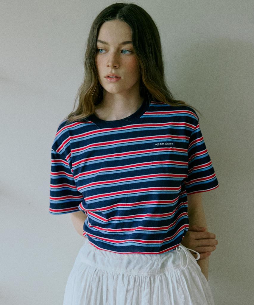 Opeundoeoseutyudio Stripe Half Top Navy