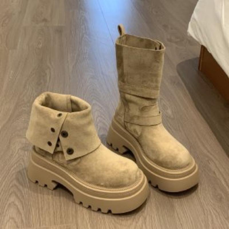 Retro Muffin Martin Stiefel mit dicker Sohle zeigen schlanke Beine für Damen neue modische schlanke und erhöhte Einzelstiefel