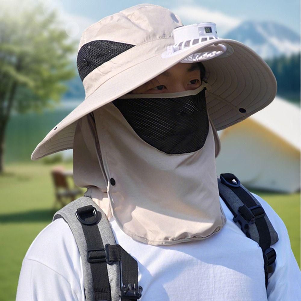 

Neck Protection Sun Hat with Solar Fan Digital Display Screen Cooling Fisherman Hat Adult зелений
