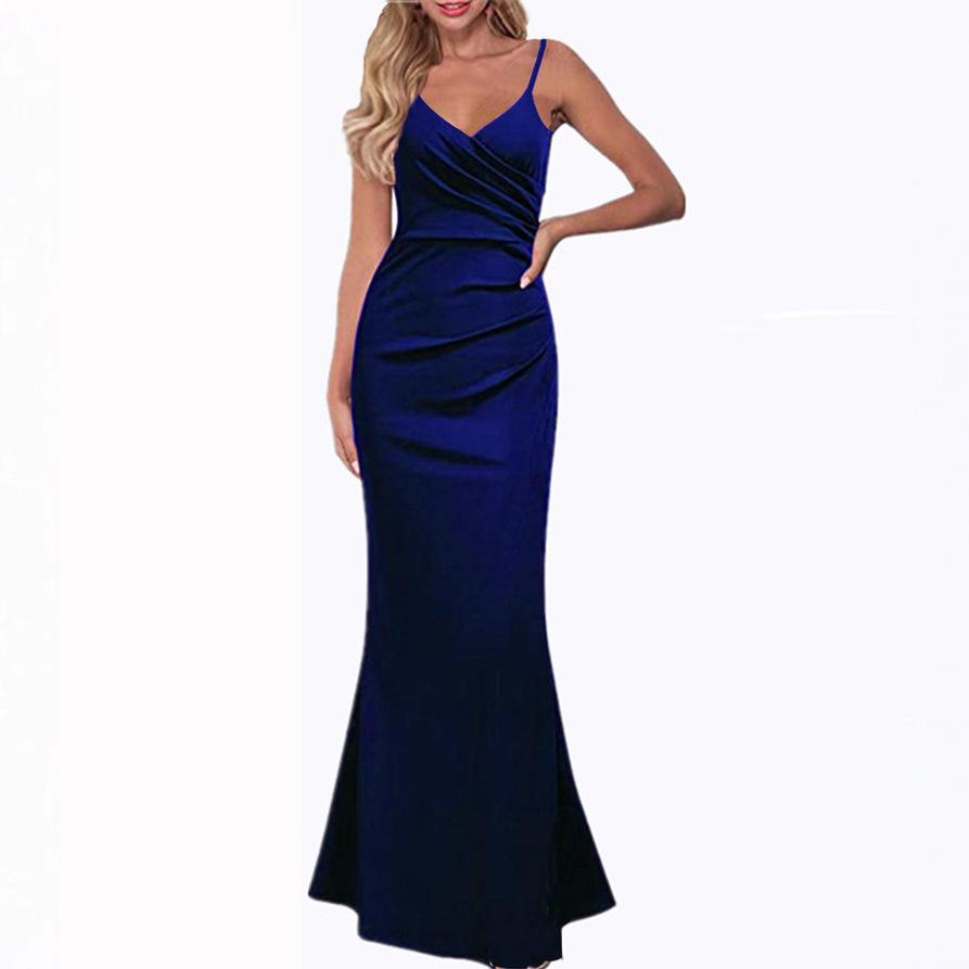 2026 European and American Amazon Spring/Summer New Dress: Solid Color Slimming Slip with Large Hem Long Dress