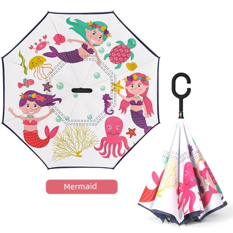 Umbrella, Reverse Umbrella, Double-Layer Hands-Free Long-Handled Children's Umbrella, Cute Cartoon Umbrella for Primary School Students, Rain or