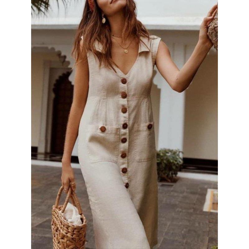 Σχέδιο τσέπης φόρεμα με μονό στήθος με λαιμόκοψη σε μεγάλο μέγεθος πολύχρωμο