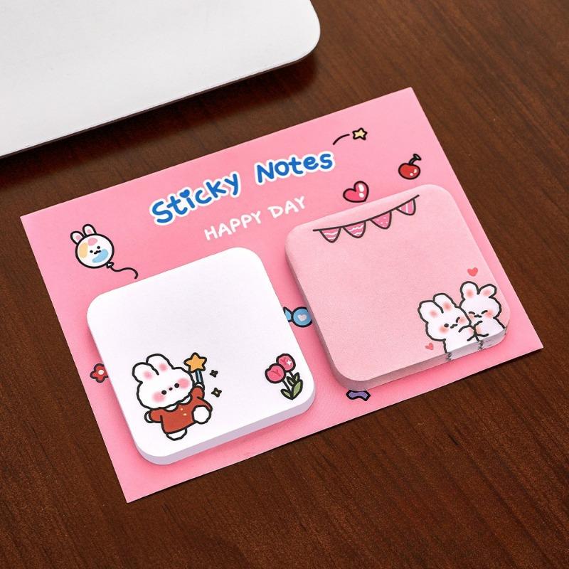 20Pcs Cartoon Animal Sticky Notes Sticker Cute Rabbit Bear Capybara Astronaut Memo Pad School Office Stationery