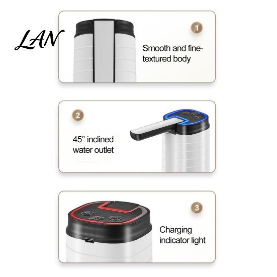 Foldable Drinking Water Pump Electric Dispenser Pump, Rechargeable Portable Bottle Top for 5 Lightweight Desktop Gallon Bottles, Spout Automatic Home