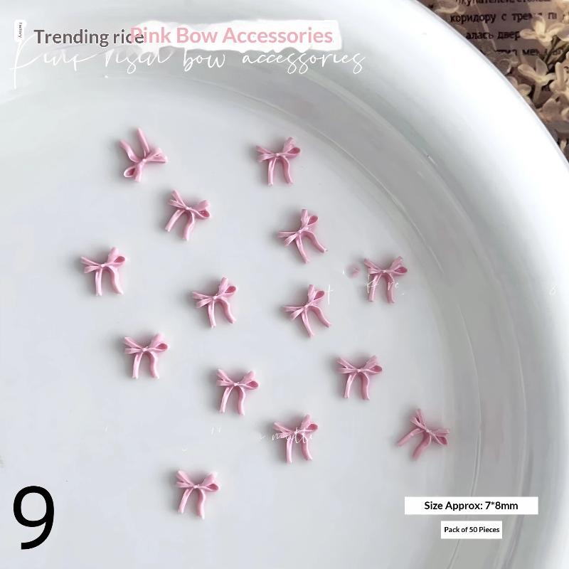 50Pcs Light Pink Bowknot Nail Charms 3D Resin Ribbon Bow Nail Art Decoration Mini Kawaii Bow Tie Manicure Supplies Diy