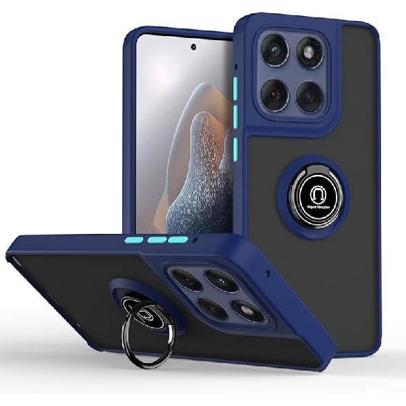 QUIETIP Case Compatible with Motorola Edge 50 Fusion,TPU + Hard PC Shockproof Magnetic Ring Car Mount Stand Cover,Black