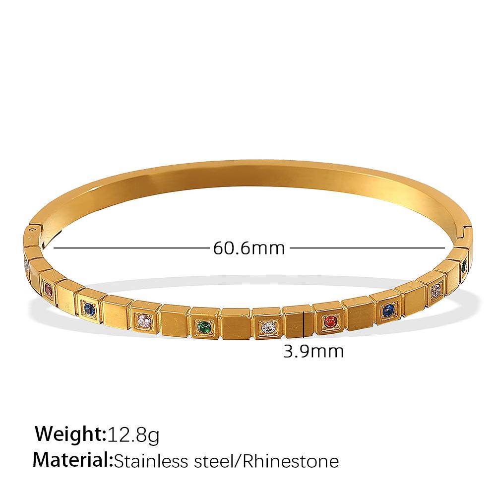 ins wind titanium steel thin square lattice stripe round diamond color gold-plated bracelet wholesale bracelet