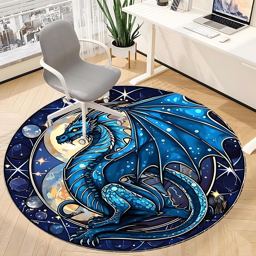 1PC Stained Glass Dragon Office Round Area Rug, Indoor Mat Suitable For Office, Under Office Chairs Bedroom Living Room Home Decor, Room Deco