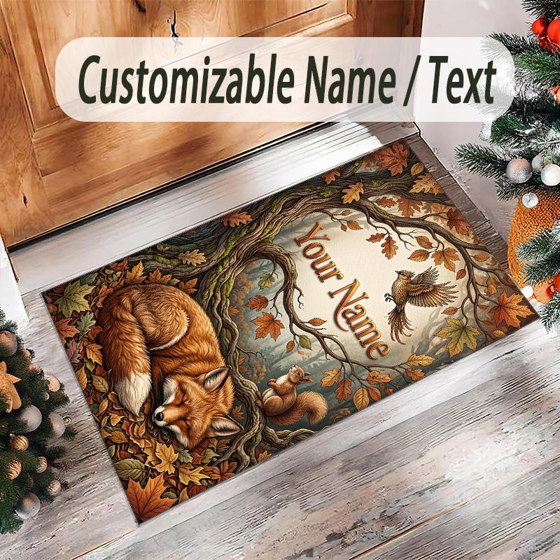 Forest Nature Theme Crystal Velvet Rug Personalized Custom Name Text Soft Floor Mat Home Decor