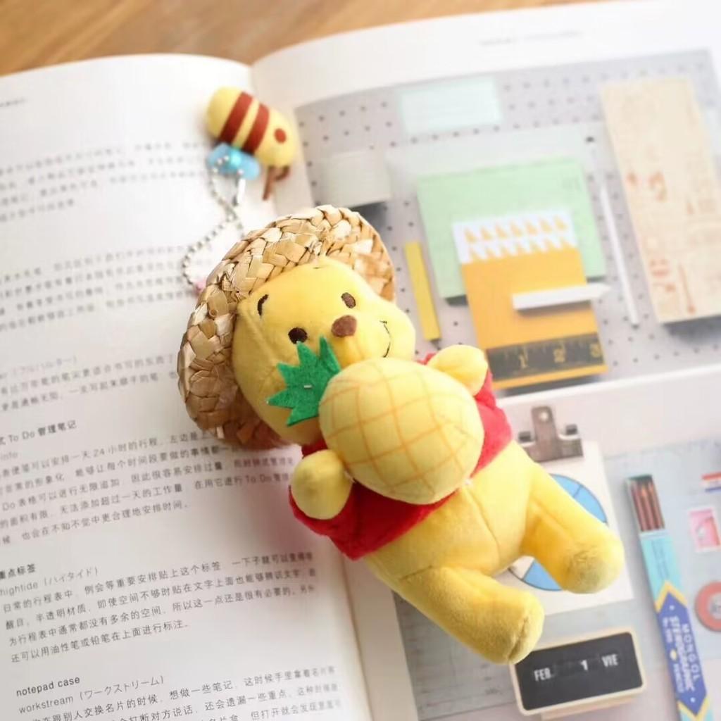 Hat Pooh Straw Bear Holding Pineapple Pendant Cute Plush Key Chain Bags Decor