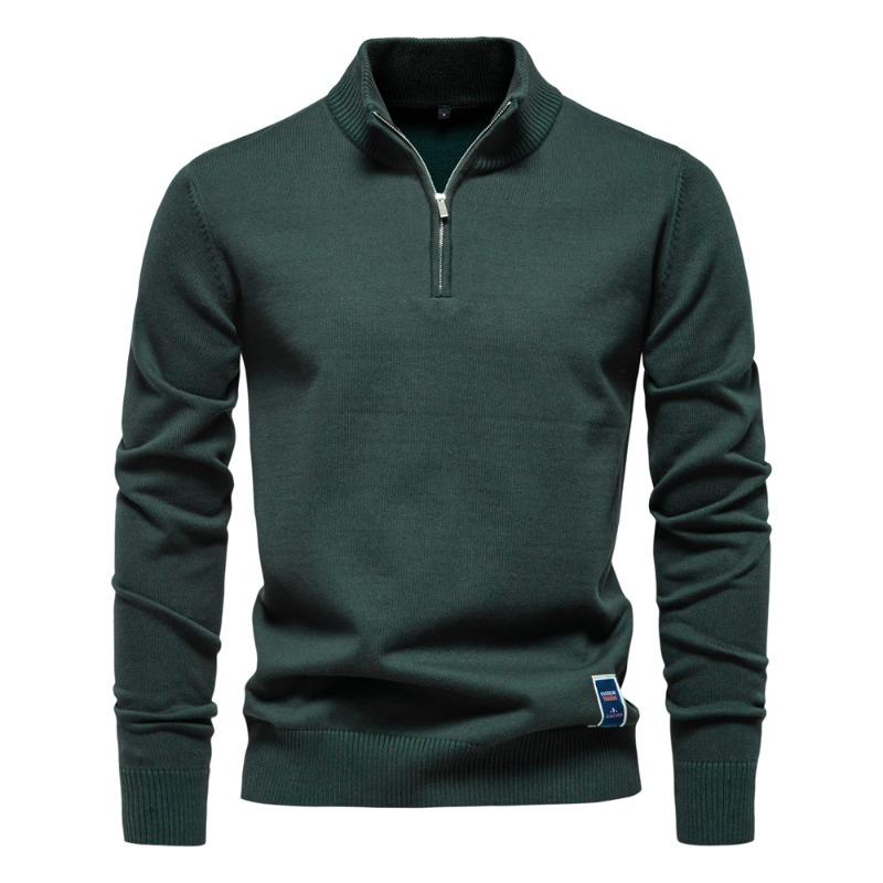 

Men’s Slim Fit Solid Cotton Stand Collar Half Zip Knit Sweater S