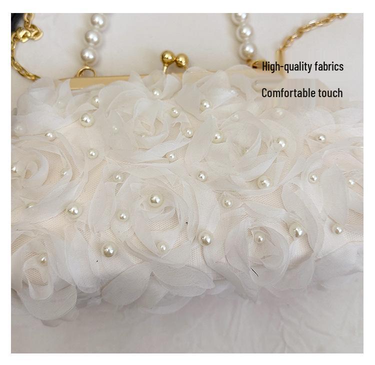 Women's Spring 2025 Pearl Evening Bag with Floral Design and Chain Strap