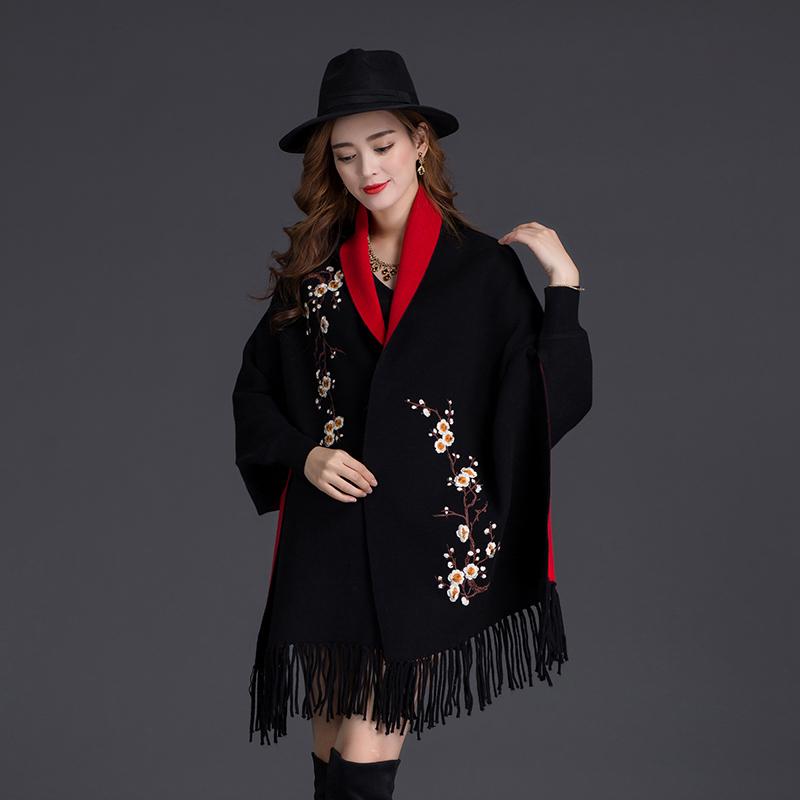 Autumn And Winter New Double-Sided Scarf Thick Warm Fashion Outdoor High Quality Comfortable Plum Embroidery Temperamental Shawl