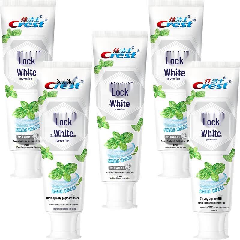 Crest Dual Color Lock White Toothpaste, Ocean Mint, 120g x 5-Pack