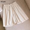 Women's Summer Casual Cotton Linen Shorts with Elastic Waist and Drawstring Comfortable Wide Leg Solid Color Beach Pants