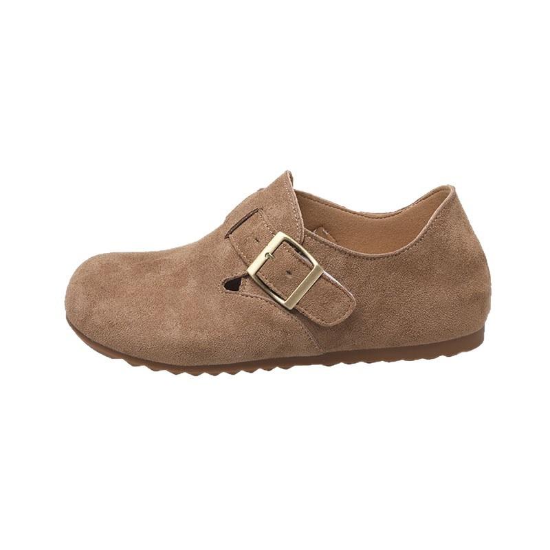Retro Inner Height Increase Flat Bottom Women's New Comfortable and Lightweight Belt Buckle One Pedal Single Shoe