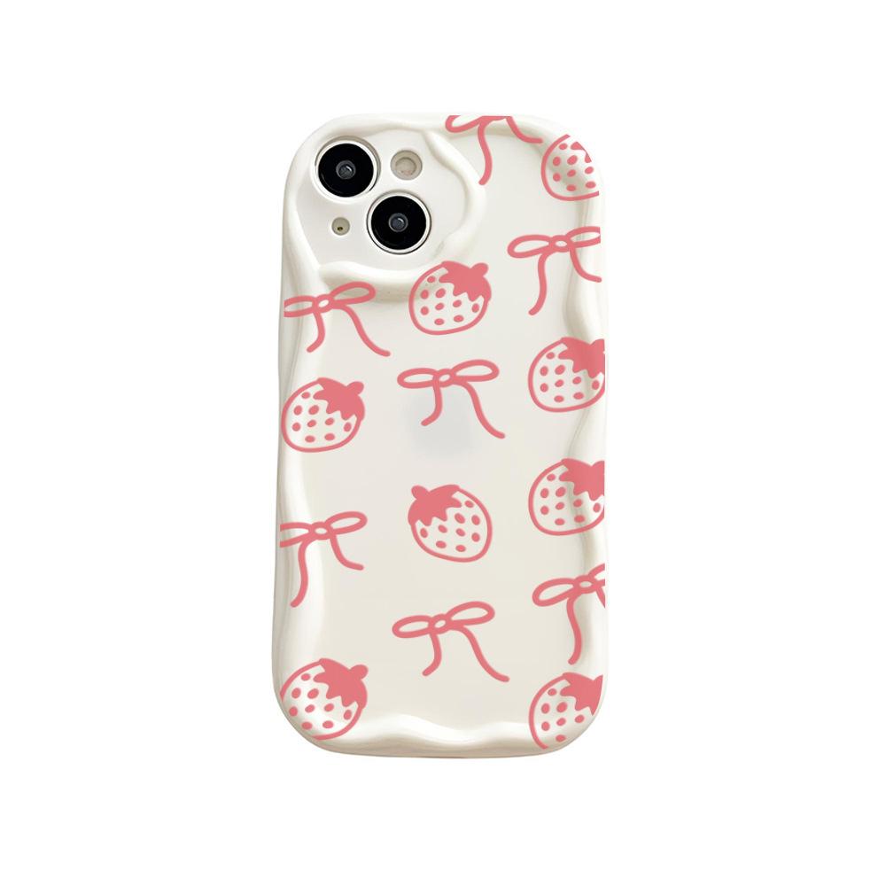 ins wind pink strawberry bow mobile phone case Apple 14Pro fashion girls iPhone17pm anti-drop soft case