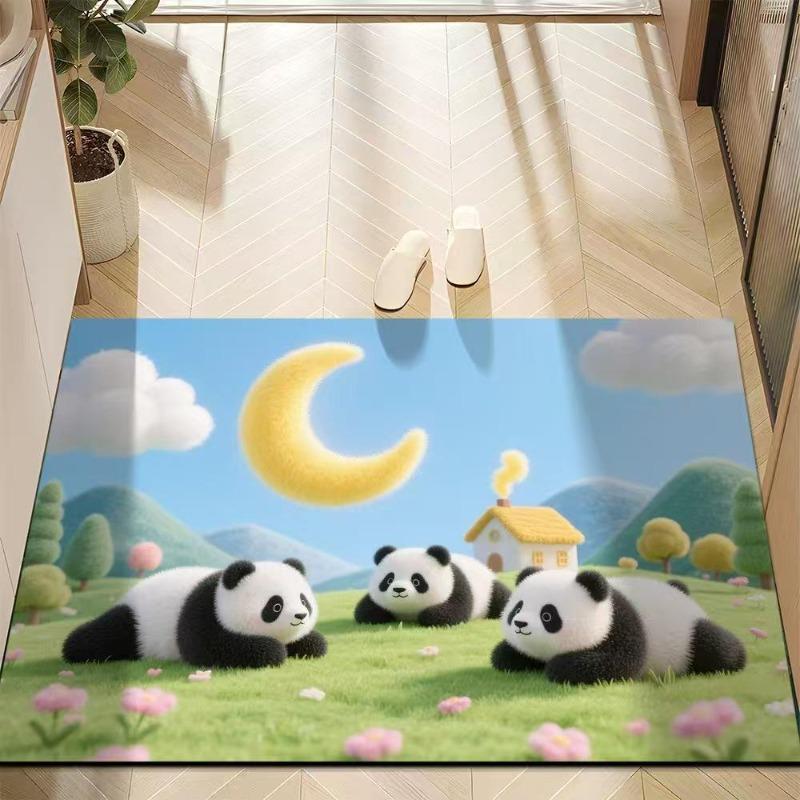 Cute Panda Diatomite Bath Mat - Super Absorbent Fast Dry Door Mat Anti-Slip Waterproof Floor Mat for Bathroom Kitchen Laundry Room