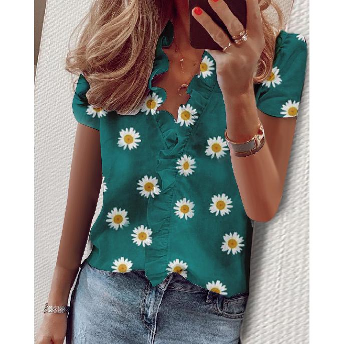 Travel New Women'S Retro Printed Shirt Casual Spring And Summer Breathable Cool Sexy Daily Date Short Sleeved T-Shirt Top