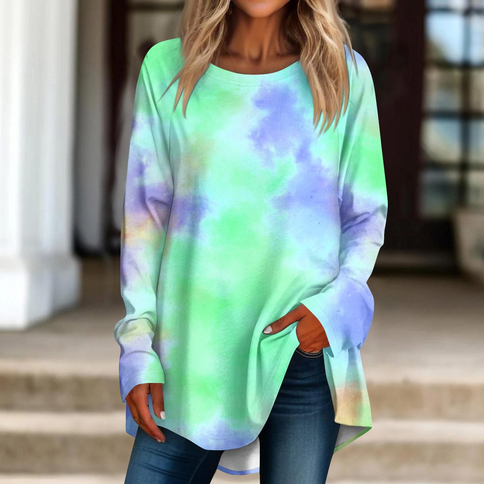 

Женская повседневная футболка больших размеров с длинными рукавами и круглым вырезом с принтом, верхний пуловер XXL зелёный