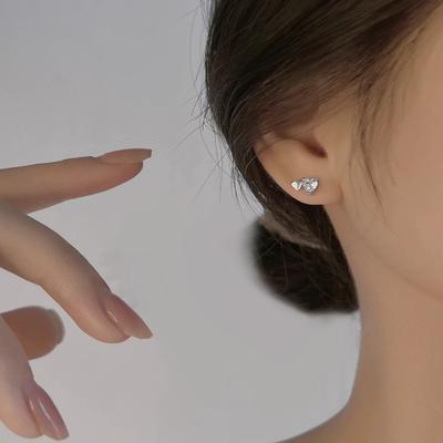 Zircon Love Stud Earrings Women's Small Mini Ear Hole Earrings Simple Temperament Heart Earrings