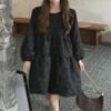 300 Jin Plus Size Retro Long-Sleeve A-Line Dress for Spring and Autumn - Korean Style for Female Students.