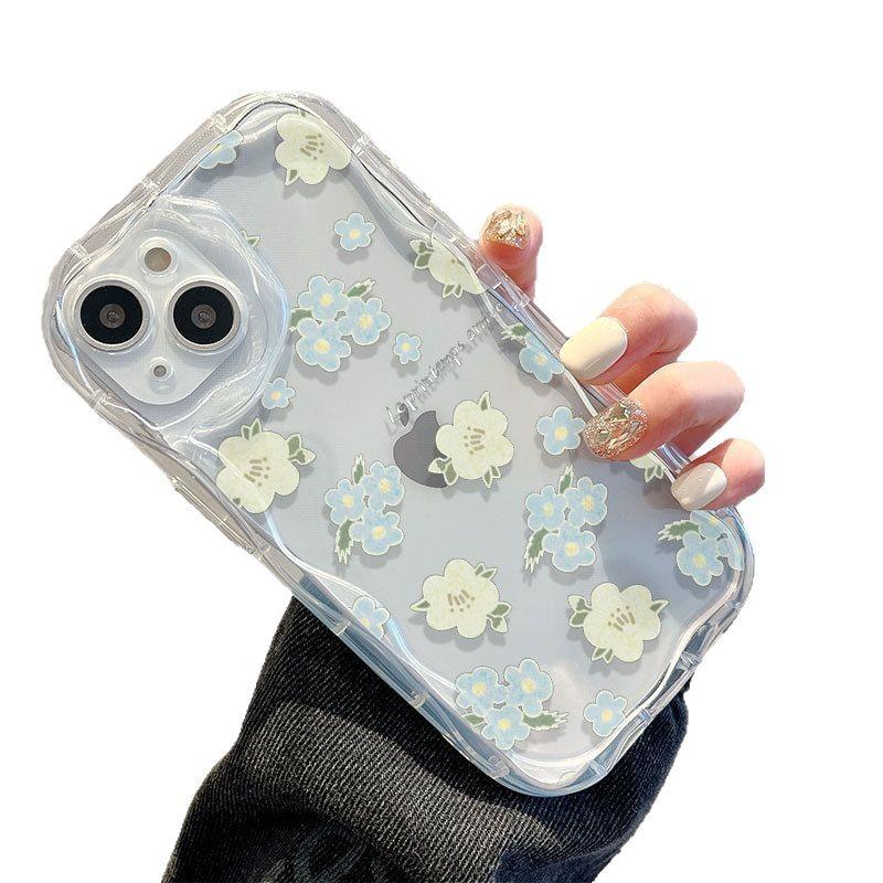 Blue Floral Suitable for IPhone14 Mobile Phone Case Apple 13promax All-inclusive 12/11 Anti-fall XR Transparent 16