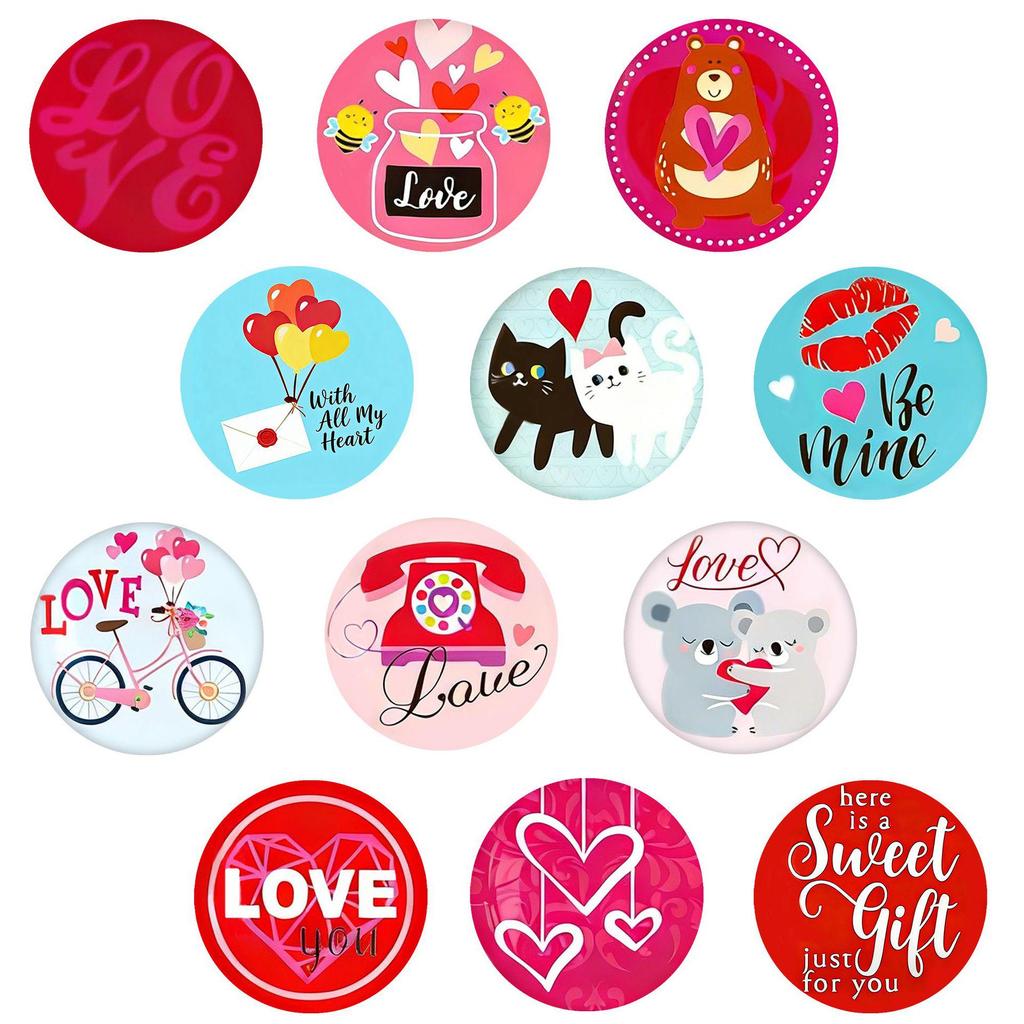Cartoon Valentine's Day Glass Sticker & Love Quotes Soft Magnetic Fridge Magnet