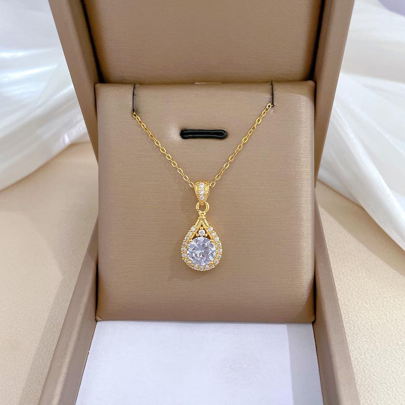 Full Of Diamonds, Water Droplets, Light Luxury Temperament, Gorgeous Full Diamonds, Necklace, Female Versatile Collarbone Chain, Titanium Steel Chain