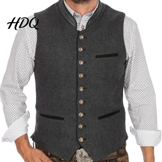 Retro Single Breasted Waistcoat Men Oktoberfest Vest Traditional Costume Waistcoat Stand-Up Collar Button-up Theme Party Vest Gilet Sleeveless