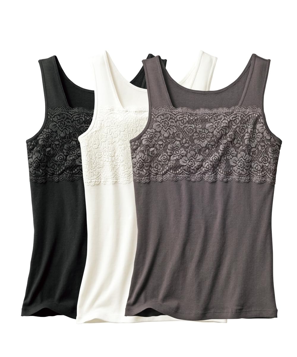 

Tank Lace Tank Set of Black White Charcoal L [Nissen] Tops, 100% Cotton, Tops, 3, + + (Transfer Name),