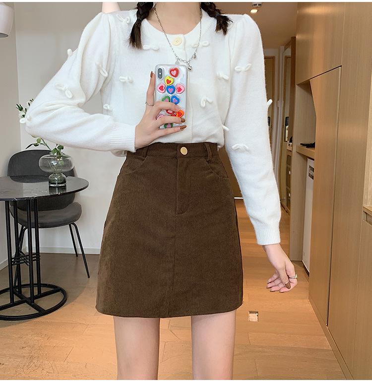 

2024 Осень/Зима Большой размер Вельветовая Юбка Миди А-силуэта с высокой талией, Черная Облегающая, Защита от просвечивания Small кофейный