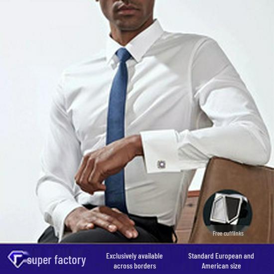 Men's White Four-Way Stretch Wrinkle-Resistant Long Sleeve Shirt - Formal and Casual Plus Size